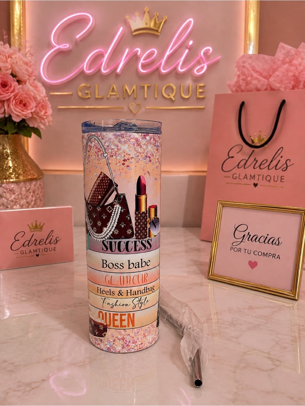 Pink 'Success' Stainless Travel Tumbler